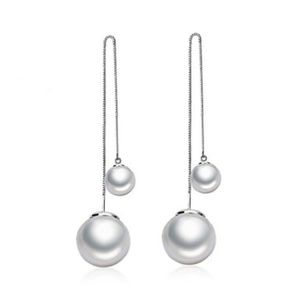 Unique Pearl Ball On Silver Chains double Earrings